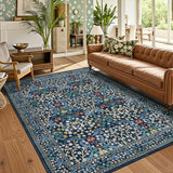 Garvee 8x10 Area Rugs Washable Non Slip Stain Resistant Ultra Soft Floral Rug Dark Blue for Living Room Bedroom Dining Room Nursery Playroom Office - B.Blue