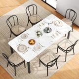 Garvee 78 in Large Industrial Dining Table with Heavy Duty Metal Legs, Chamfered Corners for Dining Room, Kitchen, Living Room, Wood, Easy Assembly - White Faux Marble/Black