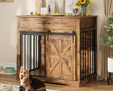 Garvee 37.8" W Dog Crate Furniture for Small Medium Dogs, 2-in-1 Iron-Wood Fusion Dog Cage Indoor Side End Table, 37.8 Inches, Rustic Brown