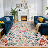Garvee 10x13 Washable Area Rug with Peacock and Deer Pattern, Non-Slip Low Pile Stain Resistant Rug for Living Room Bedroom Dining Room, Pink