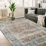 Garvee Large Living Room Area Rug - 8x10 Large Bedroom Rug Distressed Non-Slip Non-Shedding Oriental Print Floor Carpet for Dining Room Kitchen Brown, 8 x 10