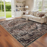 Garvee 5x7 Washable Vintage Living Room Area Rug Non-Slip Brown Low Pile Stain Resistant