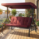 Garvee 3-Seat Outdoor Porch Swing with Adjustable Canopy, Convertible Patio Swing Bed, Red, Weather-Resistant Steel Frame, Thick Cushions & Cup Holders for Backyard Garden Porch - Red