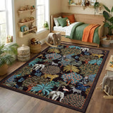Garvee Jungle Rug 10x13 Washable Area Rug Black Animal Print Non Slip Low Pile Forest Carpet for Living Room Kids Bedroom Nursery - Black