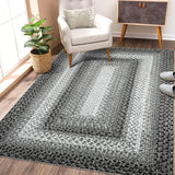 Garvee 3' x 5' Gray Bordered Area Rug, Woven-Look Printed Washable Non-Slip Low-Pile Rug for Bedroom, Entryway, Kitchen & Home Office