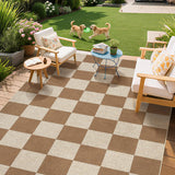 Garvee 6' x 9' Coffee Brown & Cream Easy Jute Checkerboard Area Rug, Washable Low-Pile Indoor Outdoor Rug for Living Room, Dining Room & Patio