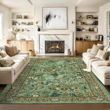 Garvee Green Living Room Rug 5x7 Washable Floral Area Rug Non-Slip Low Pile Soft Carpet for Bedroom Dining Room Home Office Nursery Dorm - Green