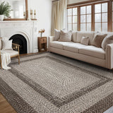 Garvee Bordered Camel 8x10 Washable Area Rug for Living Room with Rubber Backing Boho Rug Stain Resistant Large Bedroom Throw Carpet Modern Geometric Floor Cover Bohemian Border Rug for Home Decor Office