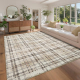 Garvee Washable Area Rug 5x7 - Non-Slip, Stain Resistant, Low Pile Faux Wool - Tartan Plaid Beige - Living Room, Bedroom, Office - Plaid|Beige