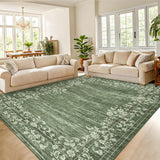 Garvee Extra Large 10x13 Washable Rug with Non Slip Backing Modern Floral Print Green Low Pile Foldable Thin Mat for Living Room - Floral|Green