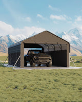 Garvee 12x20x9 ft Metal Carport Enclosed with Heavy Duty 220 g Tarp, Gable End Doors, Sidewalls for Full-Size Pickup Trucks, Bass Boats, Tractors, Steel Frame, Weather Resistant - Grey