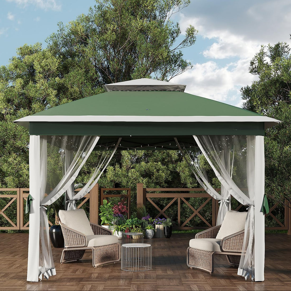 Garvee 11'x11 Pop-Up Gazebo with Mosquito Nettings, Durable Steel Frame, Waterproof UV Protection, Patio Garden Party, Green