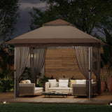 Garvee 10x10 ft Instant Pop Up Gazebos Waterproof Canopy Tent with Mosquito Netting Outdoor Shelter Khaki - Khaki (Top Cloth) + Brown