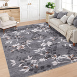 Garvee Washable Bedroom Rugs 9x12 Floral Print Large Area Rugs for Living Room Grey - Grey