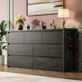Garvee 7 Drawer Dresser Wide Modern Chest of Drawers Large Wood Dresser Wooden Storage Organizer Bedroom Living Room Entryway Natural Wood - Black