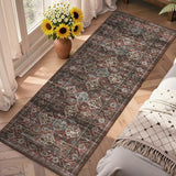 Garvee Rusty Red 2x6 Washable Runner Rug, Vintage Floral, Non-Slip, Ultra Thin Low Pile, Kitchen, Hallway, Enterway