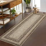 Garvee Bordered Natural 2x6 Runner Rugs for Hallways, Washable Braided Printed Area Rug with Non-Slip Backing, Low Pile Rugs Carpet Runners for Bedroom Entryway Kitchen