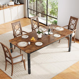 Garvee 78.7 in Industrial Dining Table for 6 with Mortise Tenon Design, Sturdy Metal Legs, Retro Black - 
