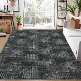 Garvee 9' x 12' Distressed Abstract Area Rug, Charcoal Gray Washable Stain-Resistant Soft Pearl Velvet Low-Pile Non-Slip Rug for Living Room, Bedroom & Dining Room