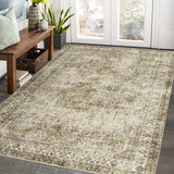 Garvee Ultra-Thin Vintage Floral Distressed Rug 6x9 Washable Non Slip Foldable Low Pile Antique for Living Room Bedroom Nursery Home Office - Antique