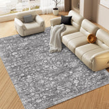 Garvee Area Rug Washable Rugs for Living Room Bedroom Office Nursery Vintage Floral Area Rug Distressed Oriental Rug Low Pile Neutral Soft Rug Non Slip Farmhouse Floor Cover Grey 9'x12'