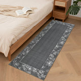 Garvee 2x6 Washable Kitchen Hallway Runner Entryway Bathroom Rug Soft Non Slip Bordered Mat with Leaf Print Dark Grey