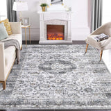 Garvee 8x10 Area Rugs for Living Room Vintage Washable Rug Boho Floral Area Rugs for Bedroom Non Slip Backing Throw Carpet Oriental Rustic Accent Rug Lightweight Carpet for Bedroom Dining Office Grey - Grey