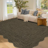 Garvee Imitation Braided Collection-Print Scalloped Area Rug 5x7 Washable Non-Slip Rubber Backing Farmhouse Floor Cover, Ultra-Thin Foldable Carpet for Bedroom Living Room