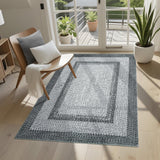 Garvee 3' x 5' Washable Braided-Print Area Rug, Non-Slip Low-Pile Soft Polyester Carpet for Bedroom, Entryway & Home Office, Gray