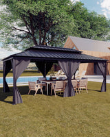 Garvee Hardtop Gazebo 12'x20' with Double Metal Roof Aluminum Alloy Frame Gray for Patio Deck Backyard Lawn Garden - Gray