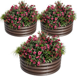 Garvee Round Raised Garden Bed 3PCS 2x1ft Galvanized Metal Kit with Rust Protection for Vegetables Flowers Fruits, Wood, Outdoor Gardens - Brown