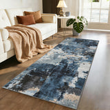 Garvee 2x6 Abstract Washable Runner Rug, Non Slip Indoor Modern Low Pile Carpet for Bedroom Laundry, Blue