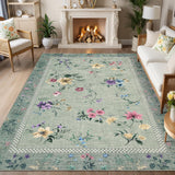 Garvee 9x12 Area Rugs Floral Washable Non-Slip Soft Indoor Floor Rug Green for Living Room Bedroom Dining Room Nursery Home Office - Modern Floral|Green