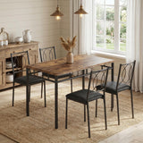 Garvee Farmhouse Dining Table Set for 4 with Upholstered Chairs, Wood Kitchen Table Set, Space-Saving Apartment Dining Furniture, Brown - Retro Color