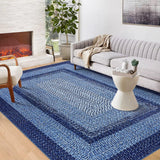 Garvee Area Rug 4x6 Washable Braided Print Rug for Living Room Bedroom Navy Non-Slip Low Pile - Navy