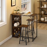 Garvee Small Bar Table and Chairs Set 3-Piece with 3 Tier Storage Shelves for Small Apartment, Kitchen, Living Room, Retro Black - Retro