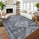 Garvee Boho Geometric Area Rug, Ultra-Thin Distressed Gray Carpet, Non-Slip Washable Low Pile Rug, Soft Stain-Resistant Rug for Living Room, Bedroom