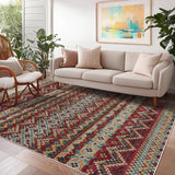 Garvee 5x7 Boho Living Room Rug Red - Washable, Stain Resistant, Low Pile, Soft Carpet for Bedroom, Dining Room, Office - Red