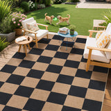 Garvee 6x9 Washable Indoor Outdoor Area Rug, Black & Brown Checkered Easy Jute Rug with Non-Slip Backing, Low Pile Rug for Living Room Patio