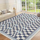 Garvee Area Rug 8x10 Blue Modern Abstract Checkered Carpet Non-Slip Low Pile Stain-Resistant Machine Washable for Dining Bedroom Living Room Office