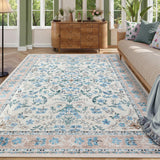 Garvee Washable Area Rug 9x12 Boho Floral Soft Non-Slip Low Pile Carpet for Living Room Bedroom Dining Room Nursery Hallway Blue