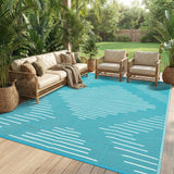 Garvee 6x9 Area Rugs Plastic Reversible Patio Rugs Outdoor Waterproof Easy-Cleaning Large Floor Mat Light Blue White - Light Blue White