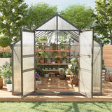 Garvee 8x12 ft Outdoor Walk-in Greenhouse with Polycarbonate Panels, Windproof Aluminum Frame, Vented Roof, Suitable for Backyard Gardening, Patio, Outdoor Use