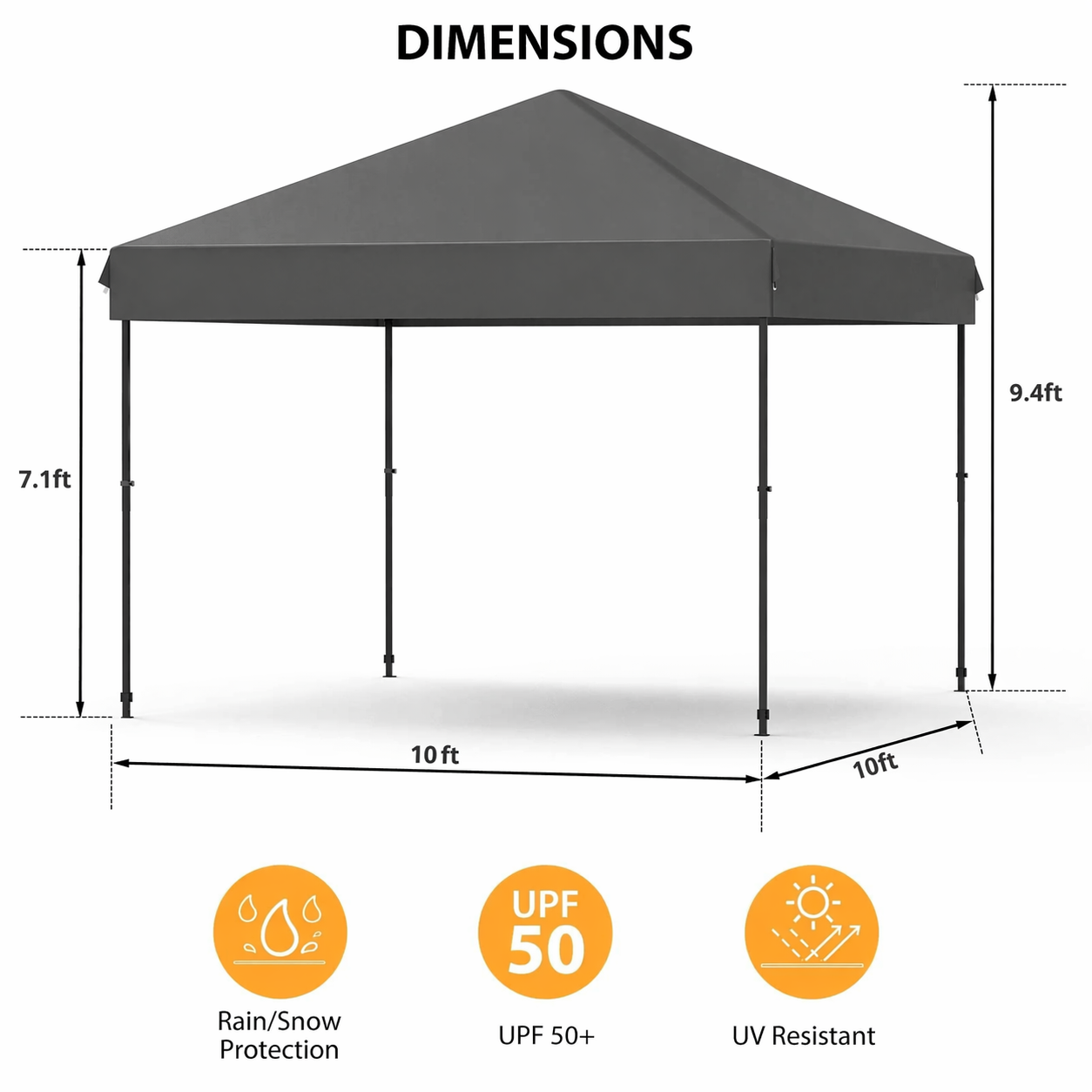 Garvee 10'x10' Pop-Up Canopy Tent - Waterproof Portable Sun Shelter with Roller Bag, Sandbags & Stakes for Picnic, Camping & Outdoor Events, Grey