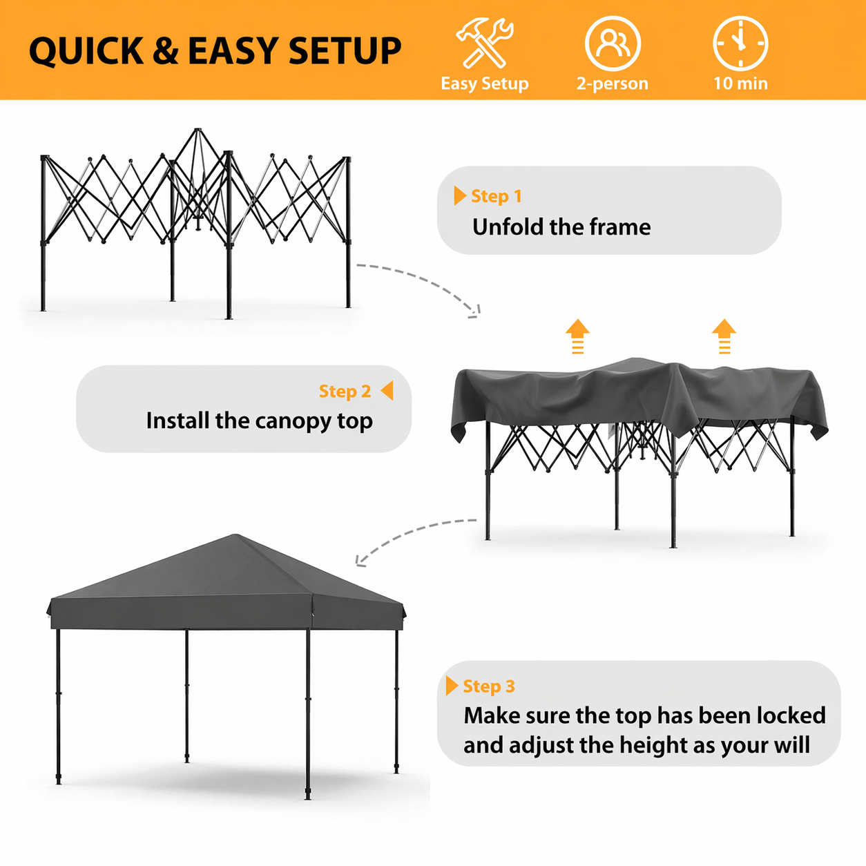 Garvee 10'x10' Pop-Up Canopy Tent - Waterproof Portable Sun Shelter with Roller Bag, Sandbags & Stakes for Picnic, Camping & Outdoor Events, Grey