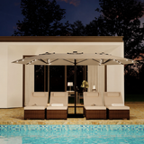 Garvee 15FT Large Patio Umbrella with Base and Solar Lights, Double-Sided Rectangle Oversized Shade for 8-10 People, Tan, 15FT with Base and Lights - Tan