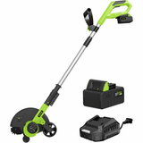 Garvee 20V Cordless Lawn Edger With 9-Inch Steel Blade, 4.0Ah Battery, Dual Wheels For Yard, Garden, Patio, Driveway, Lawn And Sidewalk, Adjustable Depth, Green - Black+Green