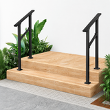 Garvee Outdoor Stair Handrail Set for 2 Steps, Aluminum & Iron Posts, Weatherproof Black Finish, Easy Mounting for Entrance Balcony Garden - Black-2 Pack