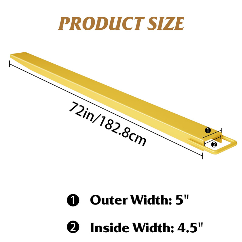 Garvee Pallet Forklift Extensions 72" Length 4.5" Width, Heavy Duty Steel Pallet Fork Extension, 1 Pair Fork Extensions for Forklifts, Yellow
