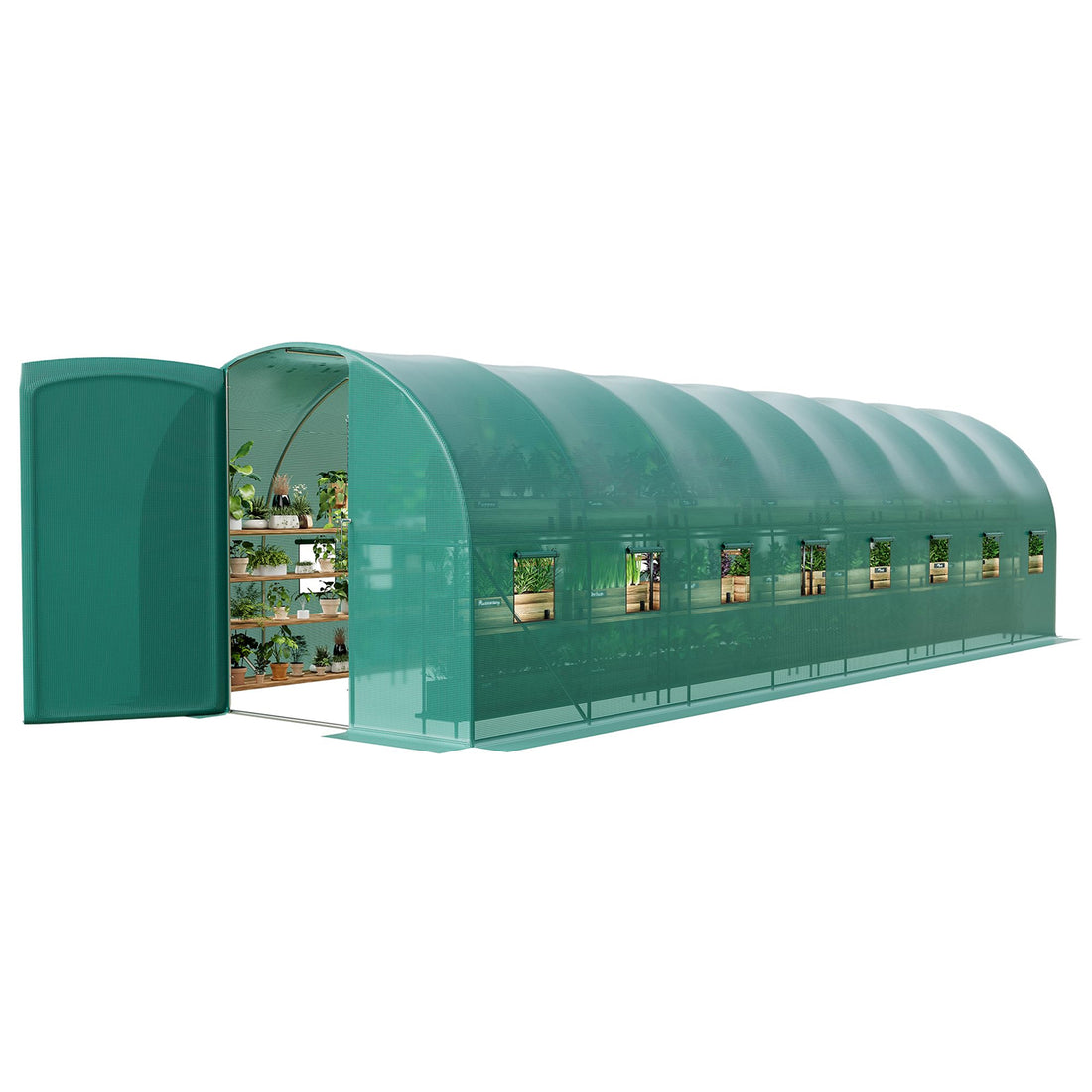 Garvee Large 28x10x7.5 ft Outdoor Walk-in Greenhouse with 16 Mesh Windows & Swing Door, Heavy-Duty Galvanized Steel Frame, Green